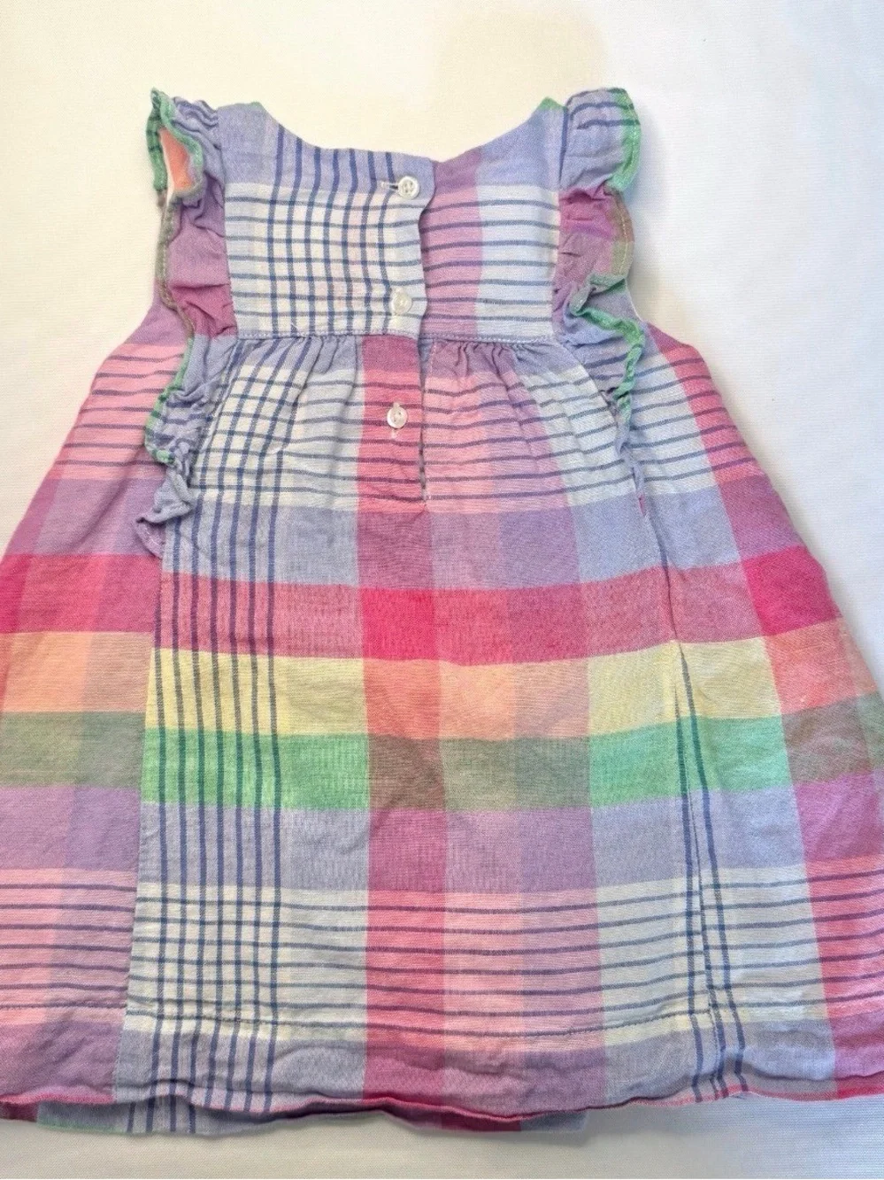 BABY GAP Dress Ruffle Sleeve Plaid A-Line Pink Purple Blue Yellow 12-18 Months